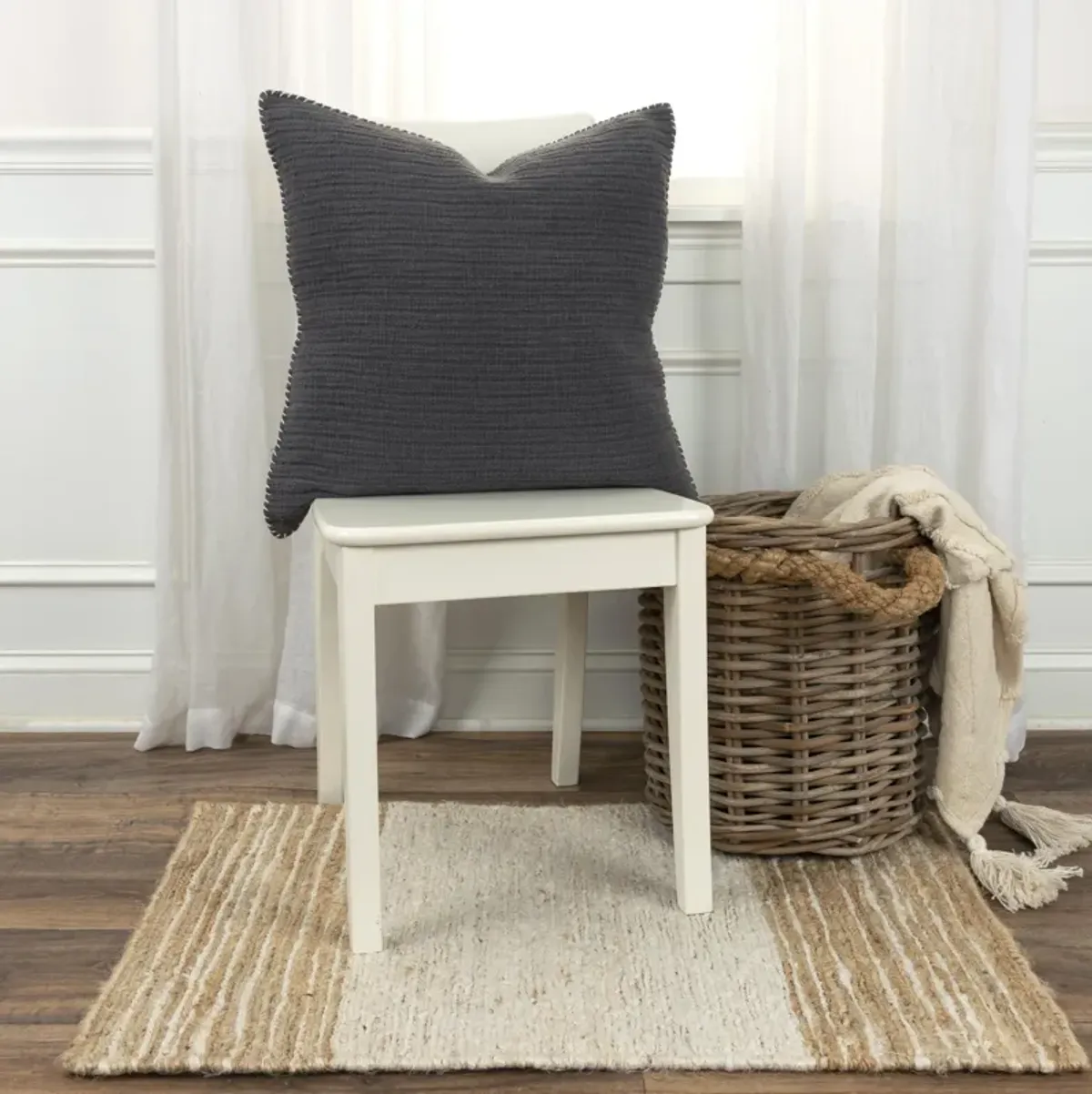 Stripe Patterned Solid Grey Pillow