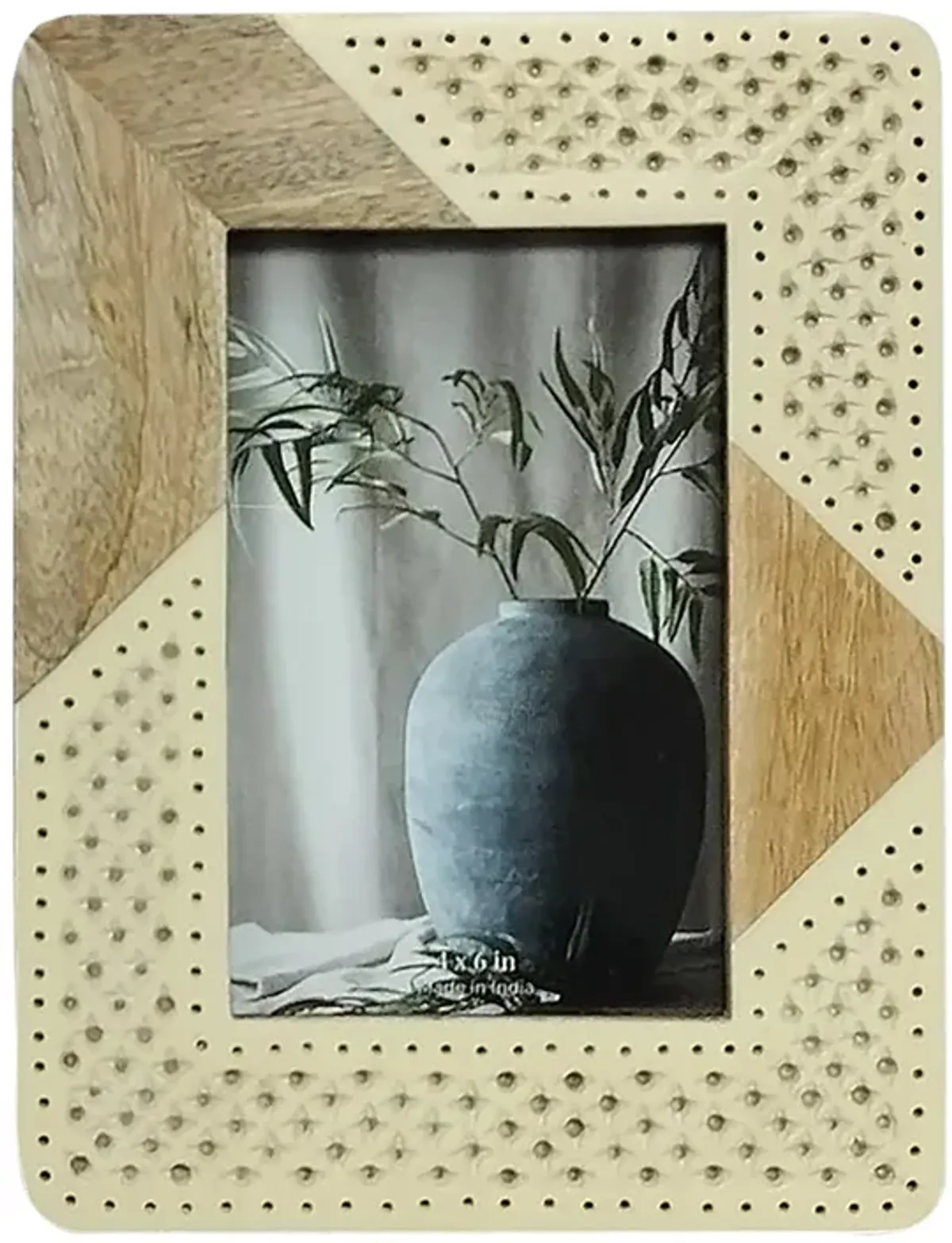 Resin, 5x7 Wood & Woven Photo Frame, Ivory/natural