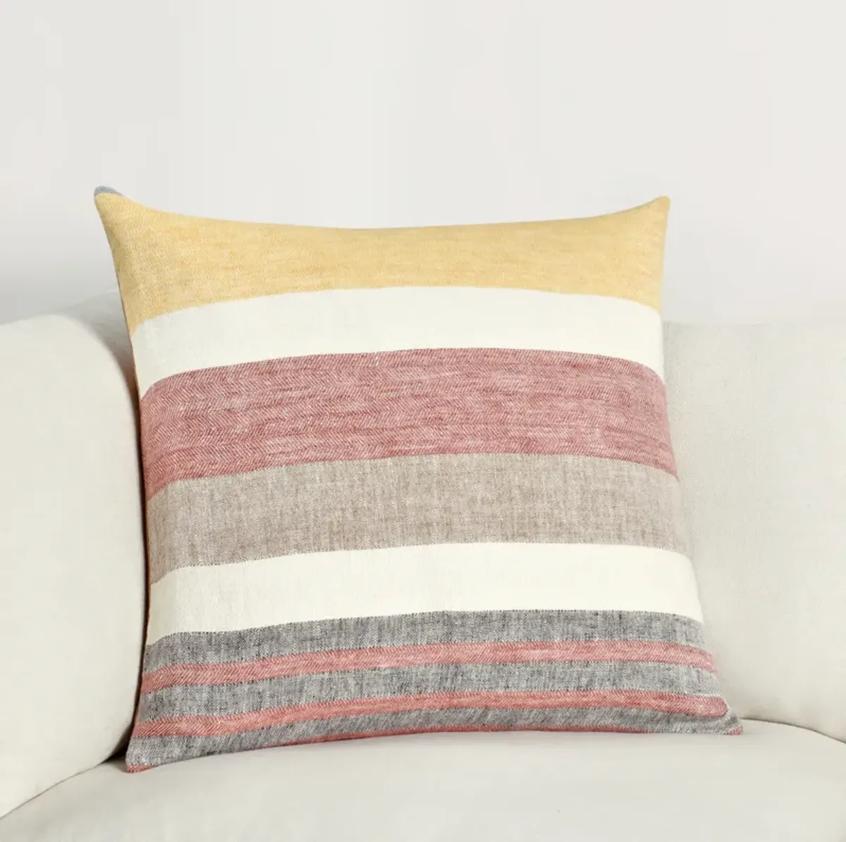 Crawford 22" Belgian Linen Yellow Multicolor Throw Pillow