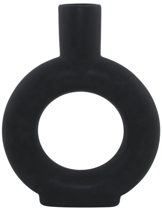 Cer, 9" Round Cut-out Vase, Black