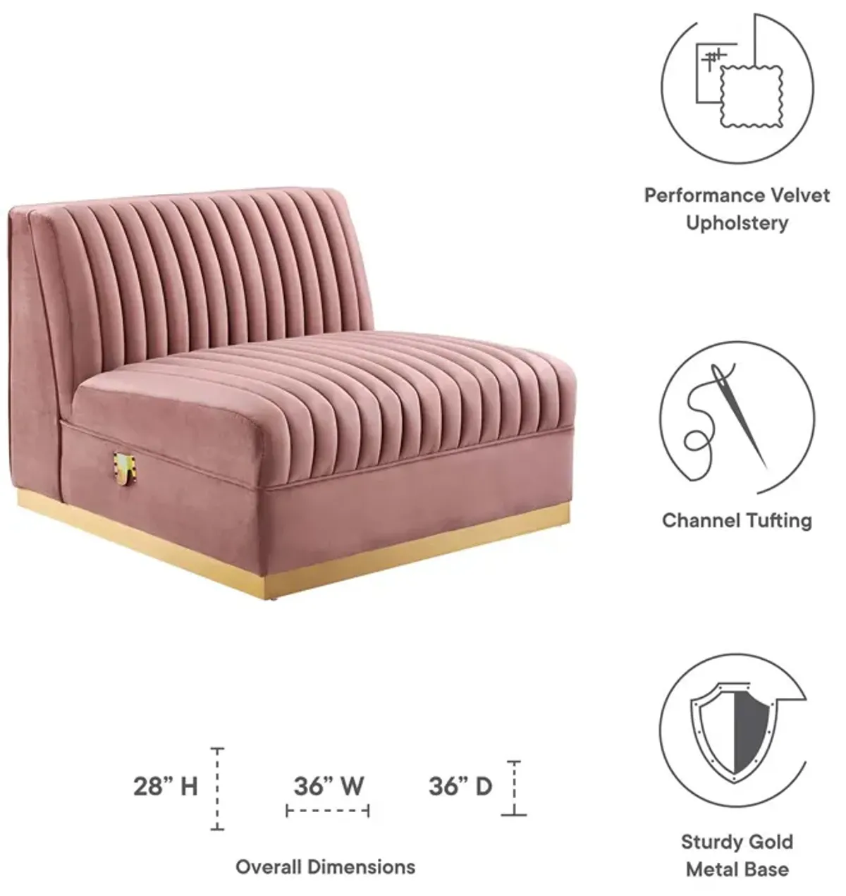 Sanguine Channel Tufted Performance Velvet Modular Sectional Armless Chair