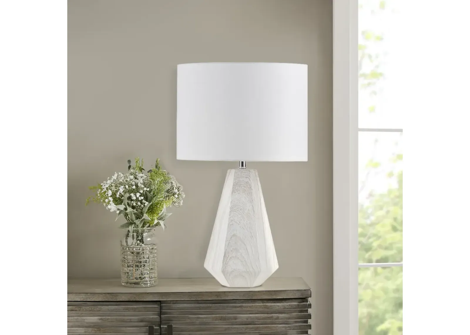 23" Resin Table Lamp with Faux Wood Texture