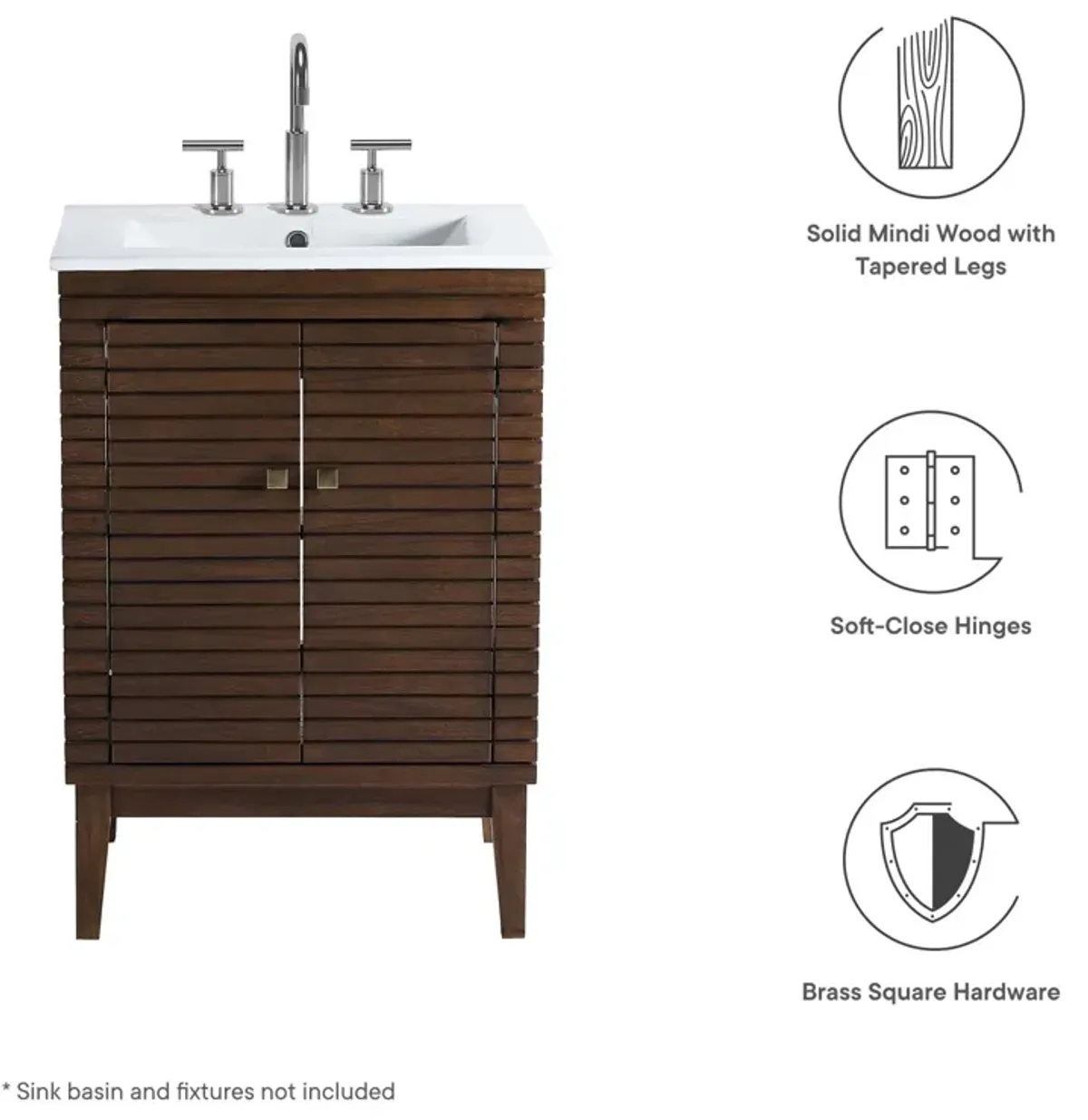 Ledger 24" Wood Bathroom Vanity Cabinet (Sink Basin Not Included)