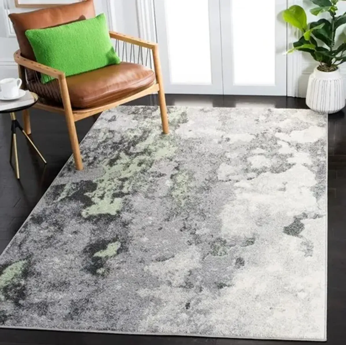 Adirondack Contemporary Green / Grey 2'-6" X 4' Powerloomed Rug