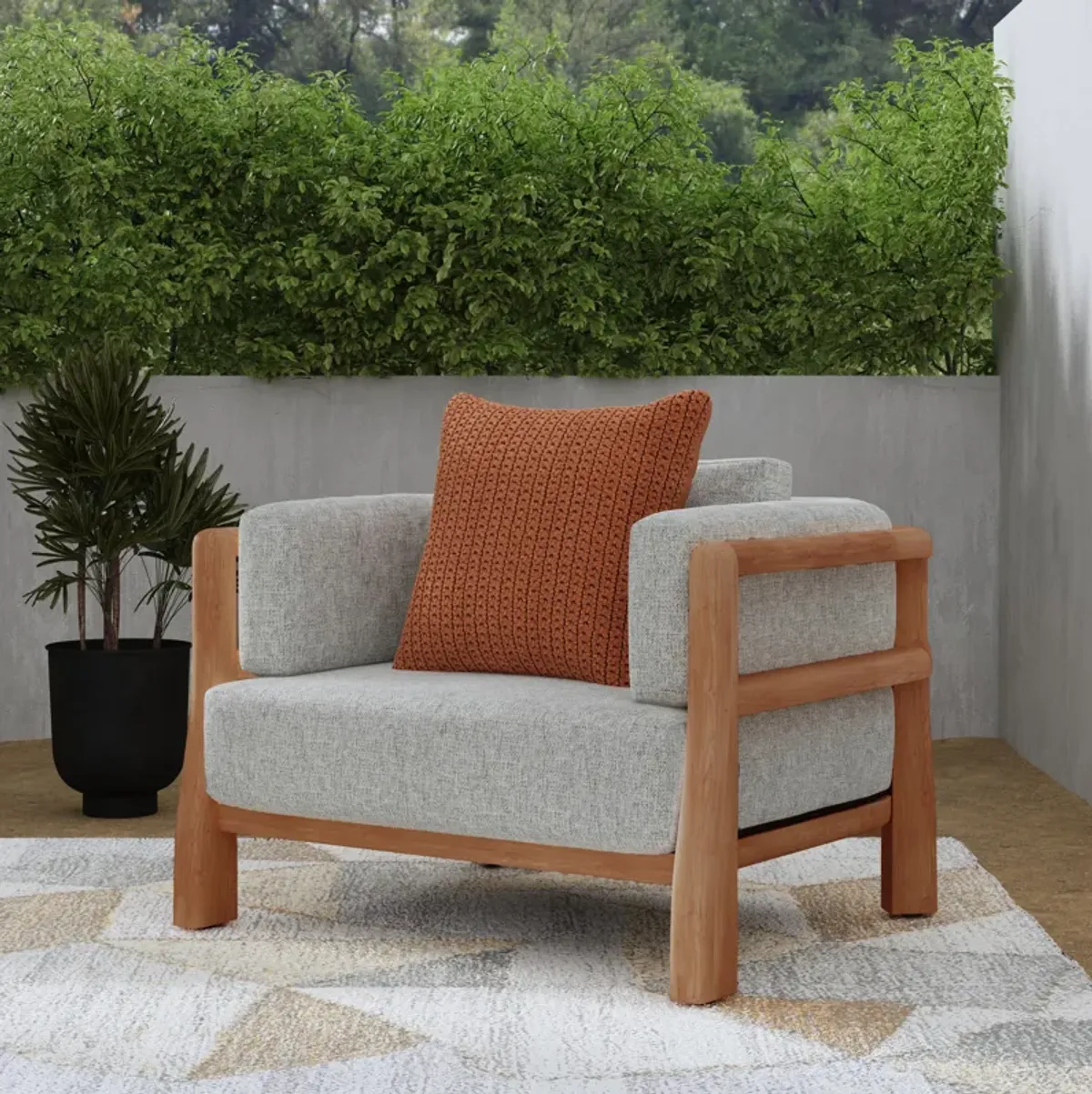 Aston Teak Wood Modern Outdoor Accent Chair in Gray