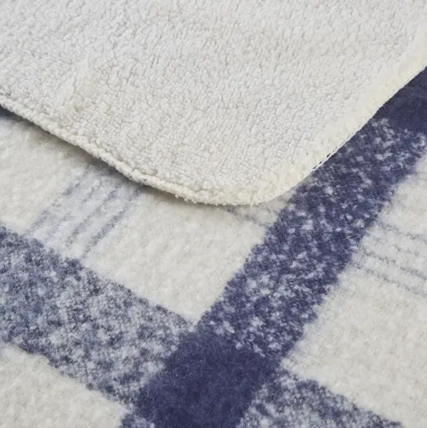 Woolrich Bloomington Blue Faux Mohair to Sherpa Throw