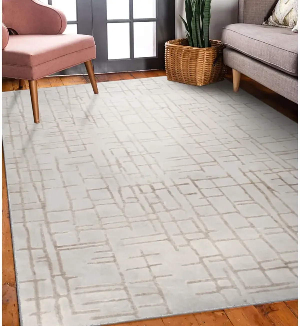 ARIELLA Grey/Beige Rectangle 5'3" x 7'3" ft  Rug