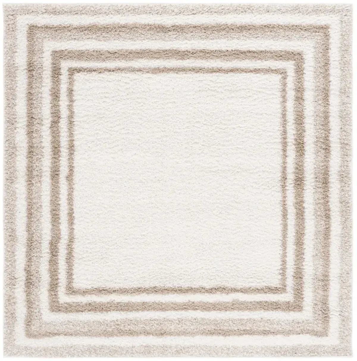 BORDER & STRIPE SHAG 251 Beige 6'-7' X 6'-7' Square Square Rug