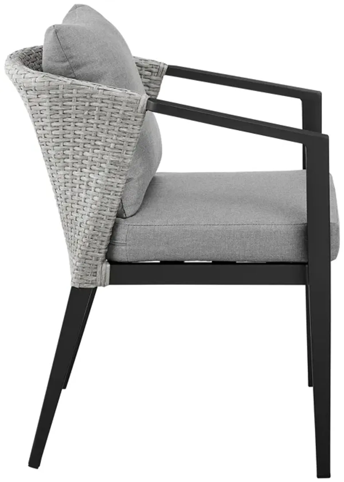 Palma Outdoor Patio Dining Chairs in Aluminum and Wicker with Grey Cushions - Set of 2