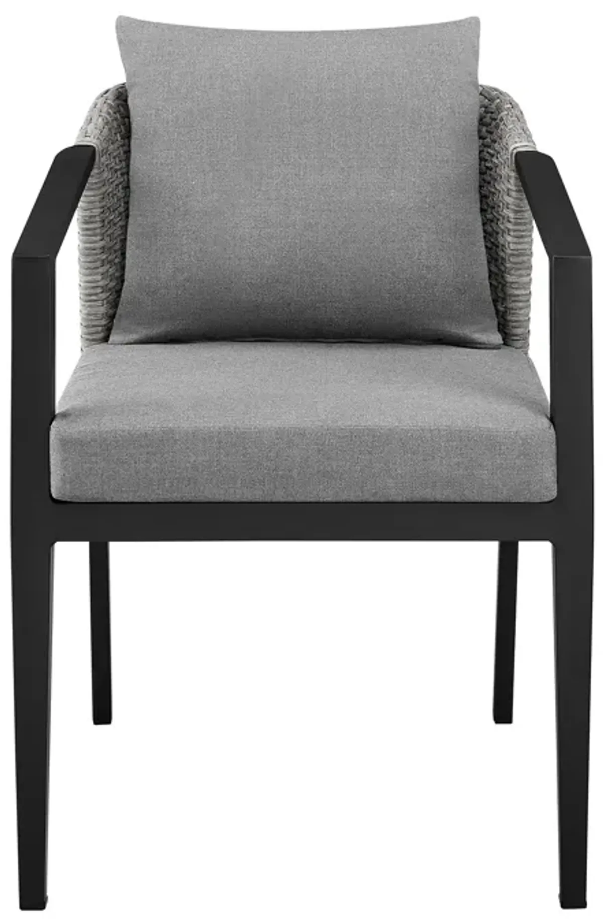 Palma Outdoor Patio Dining Chairs in Aluminum and Wicker with Grey Cushions - Set of 2