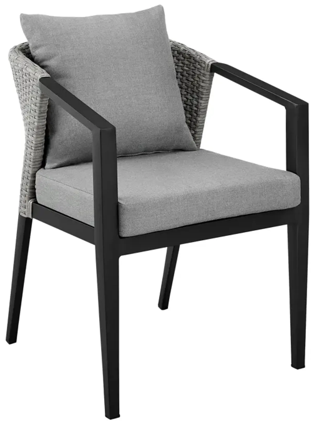 Palma Outdoor Patio Dining Chairs in Aluminum and Wicker with Grey Cushions - Set of 2