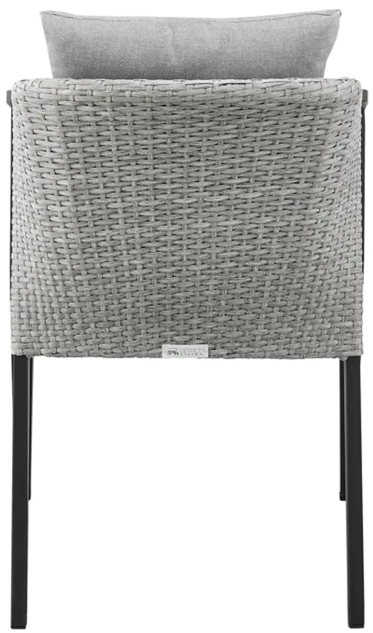 Palma Outdoor Patio Dining Chairs in Aluminum and Wicker with Grey Cushions - Set of 2