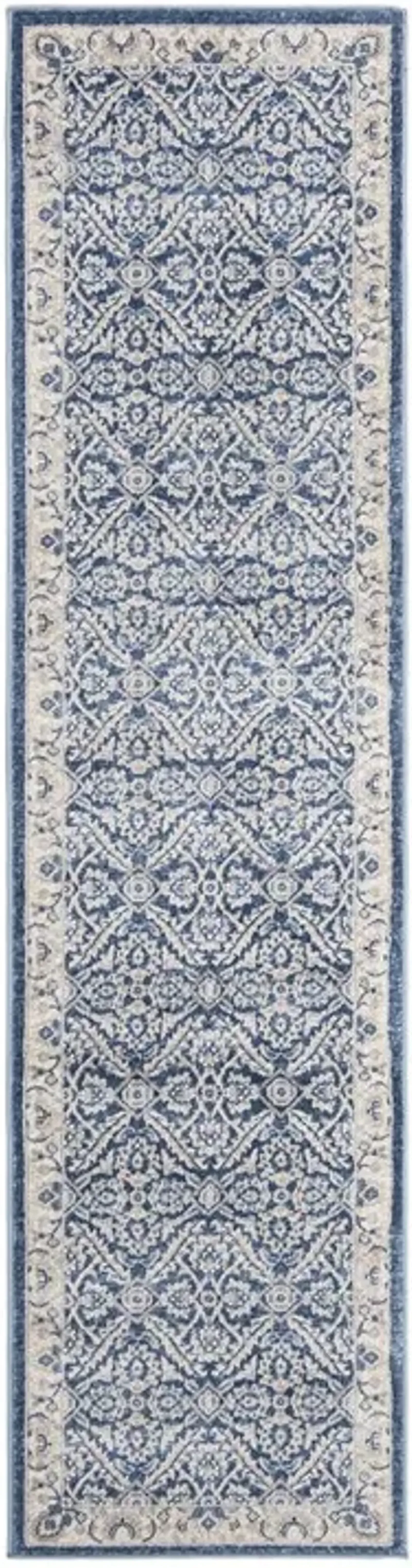 Brentwood 863 Navy / Creme 2' X 6' Runner Powerloomed Rug