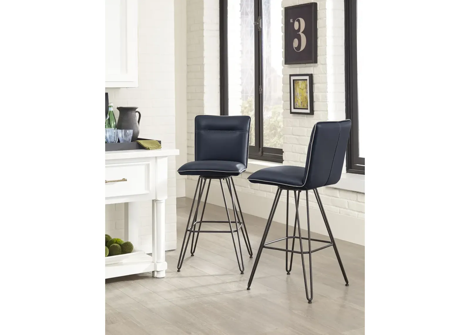 Demi Hairpin Leg Swivel Bar Stool in Cobalt