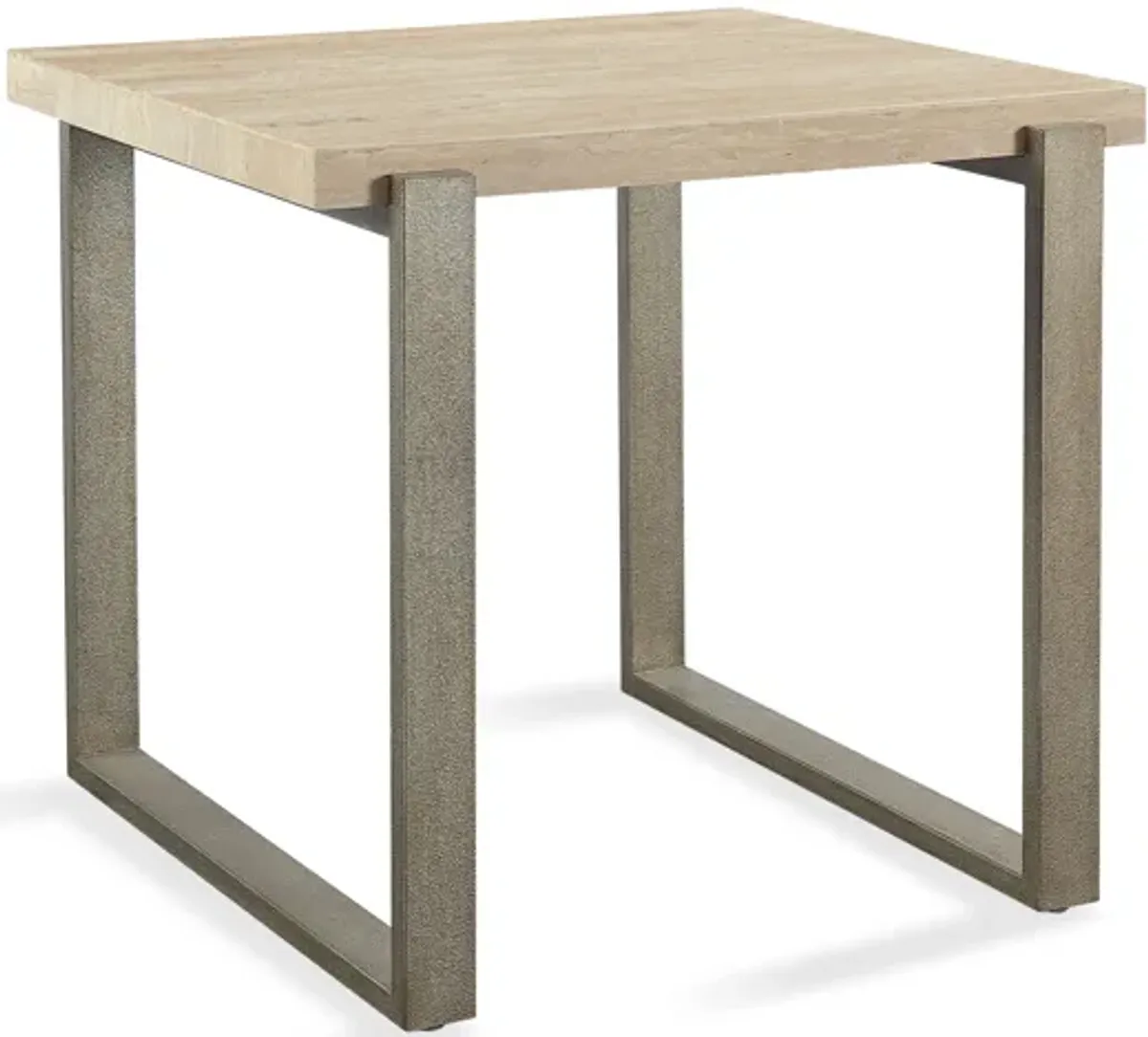 Ariela Natural Travertine End Table with Bronze Metal Base