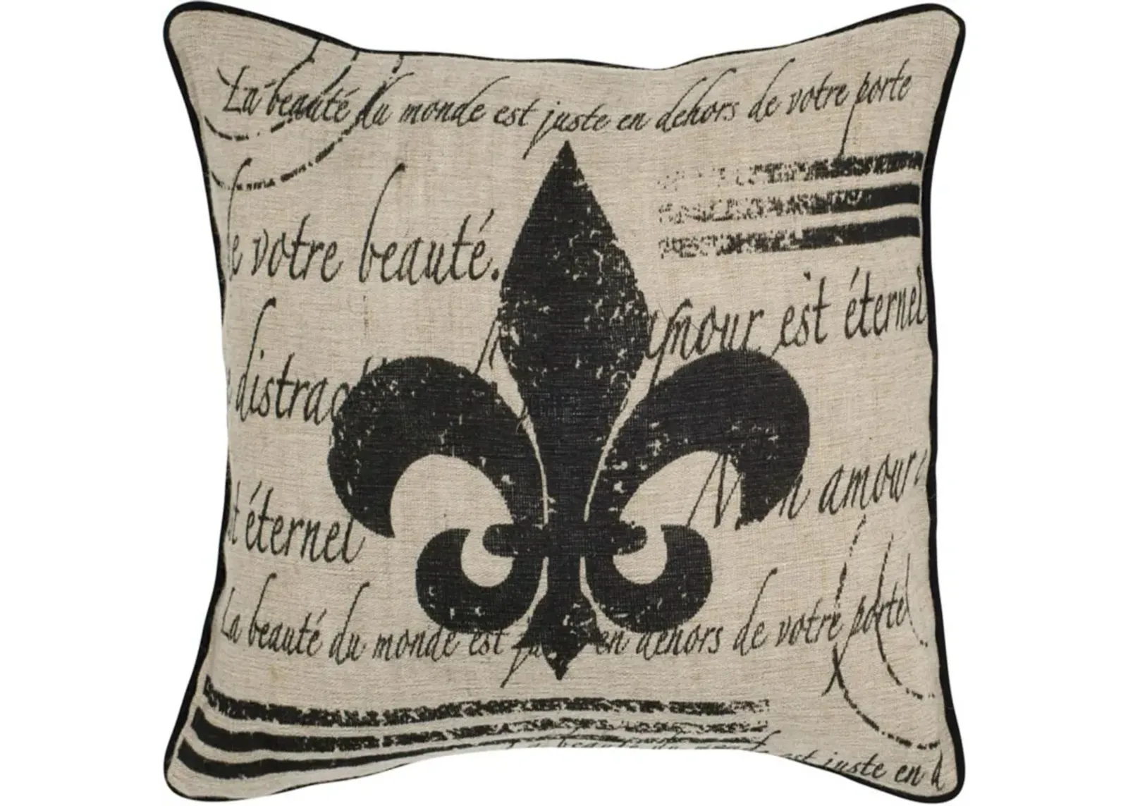 Fleur De Lis With Script Beige Pillow