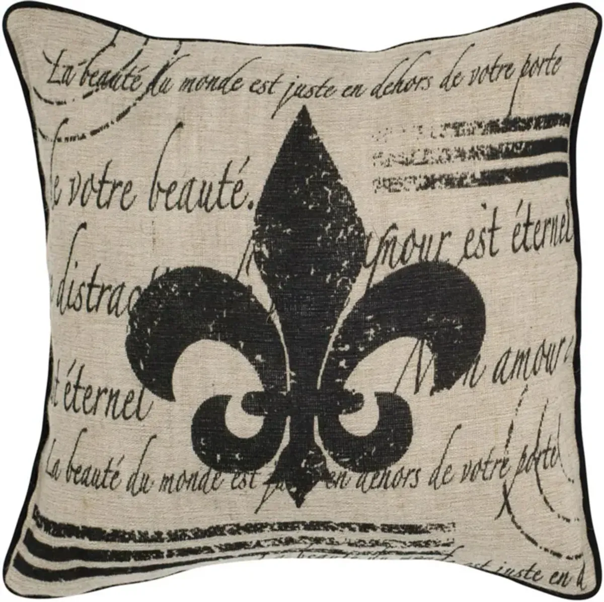 Fleur De Lis With Script Beige Pillow