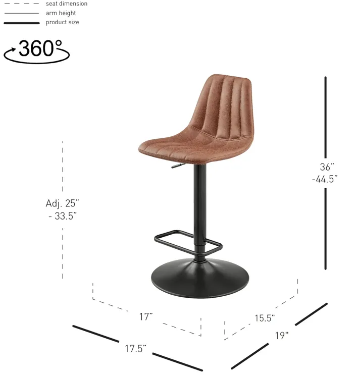 Robert KD PU Gaslift Swivel Bar Stool, Umber Brown 