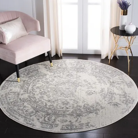 Adirondack Contemporary Ivory / Silver 4' X 4' Round Powerloomed Rug