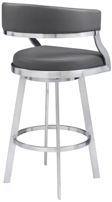 Dione 26" Counter Height Swivel Gray Faux Leather and Brushed Stainless Steel Bar Stool