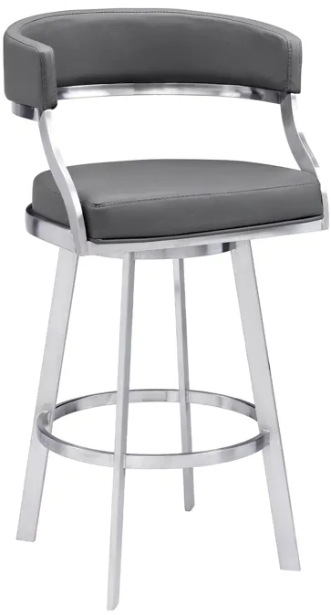 Dione 26" Counter Height Swivel Gray Faux Leather and Brushed Stainless Steel Bar Stool