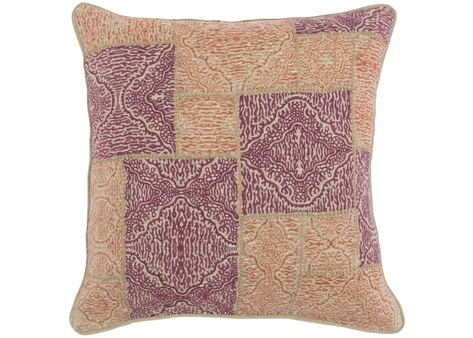 Mynos Embroidered 100% Linen 22” Throw Pillow, Purple