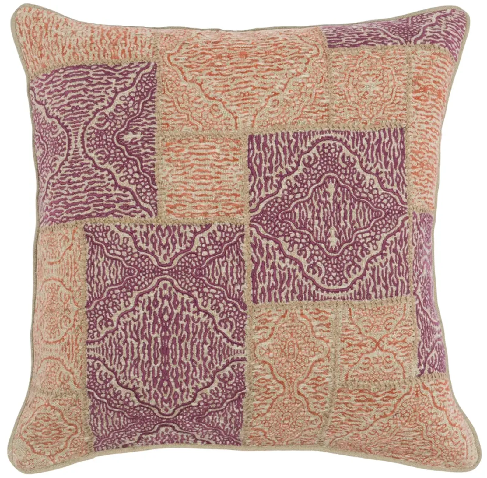 Mynos Embroidered 100% Linen 22” Throw Pillow, Purple