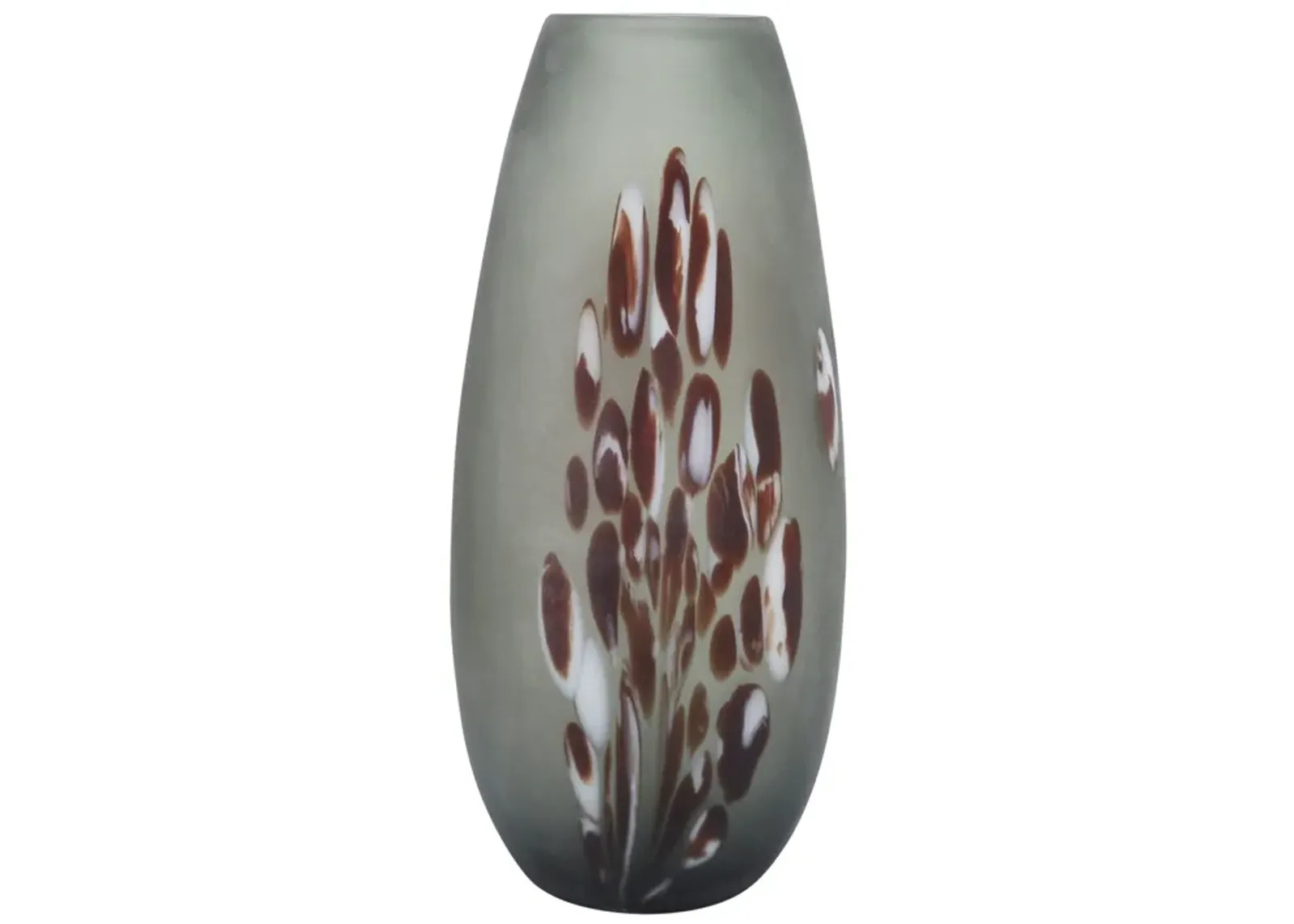 Glass, 17''h, Frosted Vase With Red Detail-gray