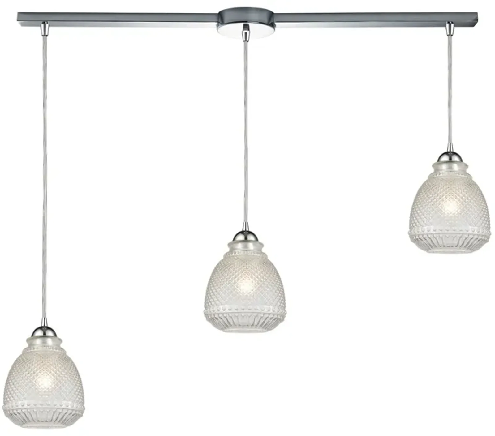 Victoriana 3-Light Linear Mini Pendant Fixture in Polished Chrome with Clear Crosshatched Glass