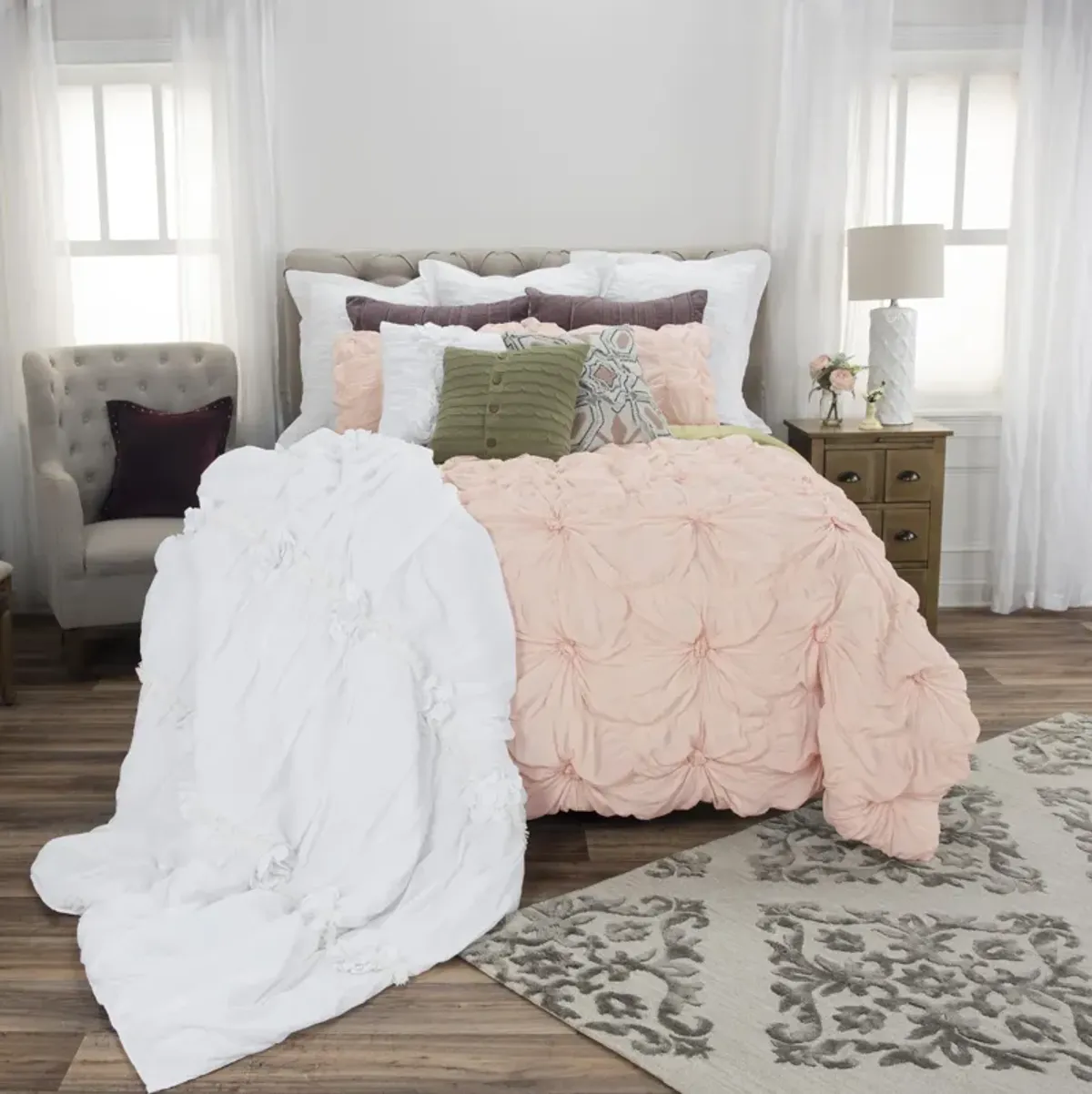 Plush Dreams Queen Knotted Solid Pink Comforter -  Set of 3