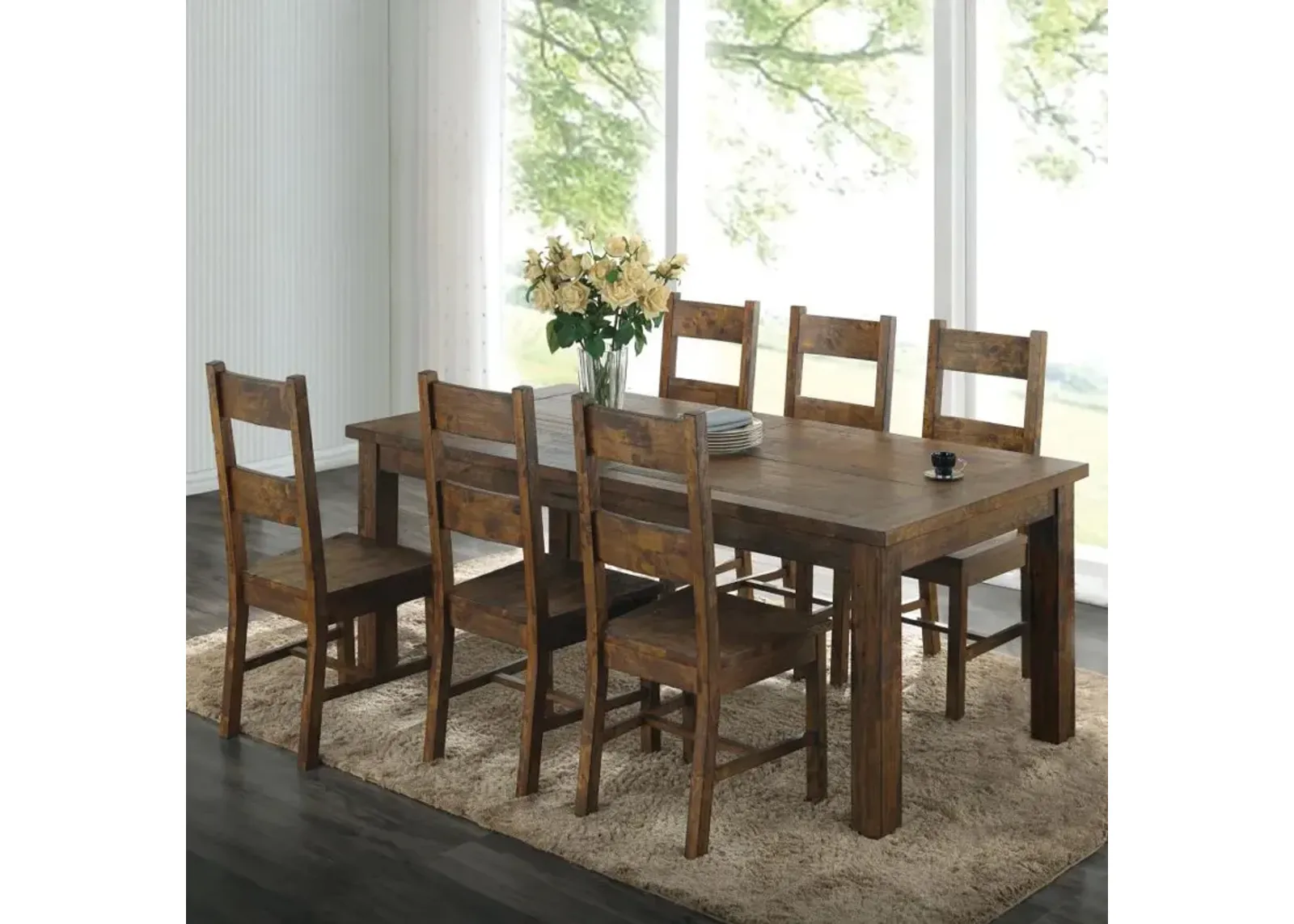 Coleman 7-piece Rectangular Dining Set Rustic Golden Brown