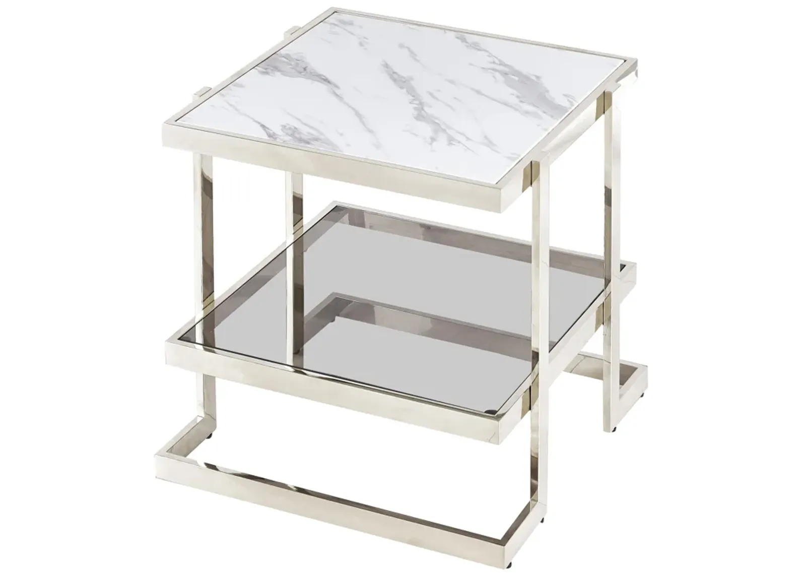 Metal/marble Glass, Side Table, Silver/white