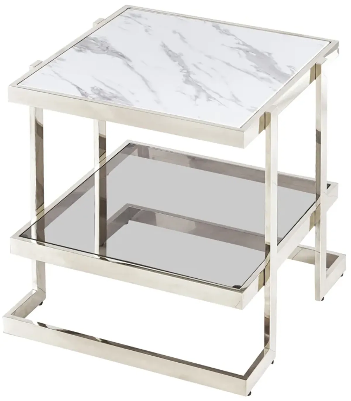 Metal/marble Glass, Side Table, Silver/white