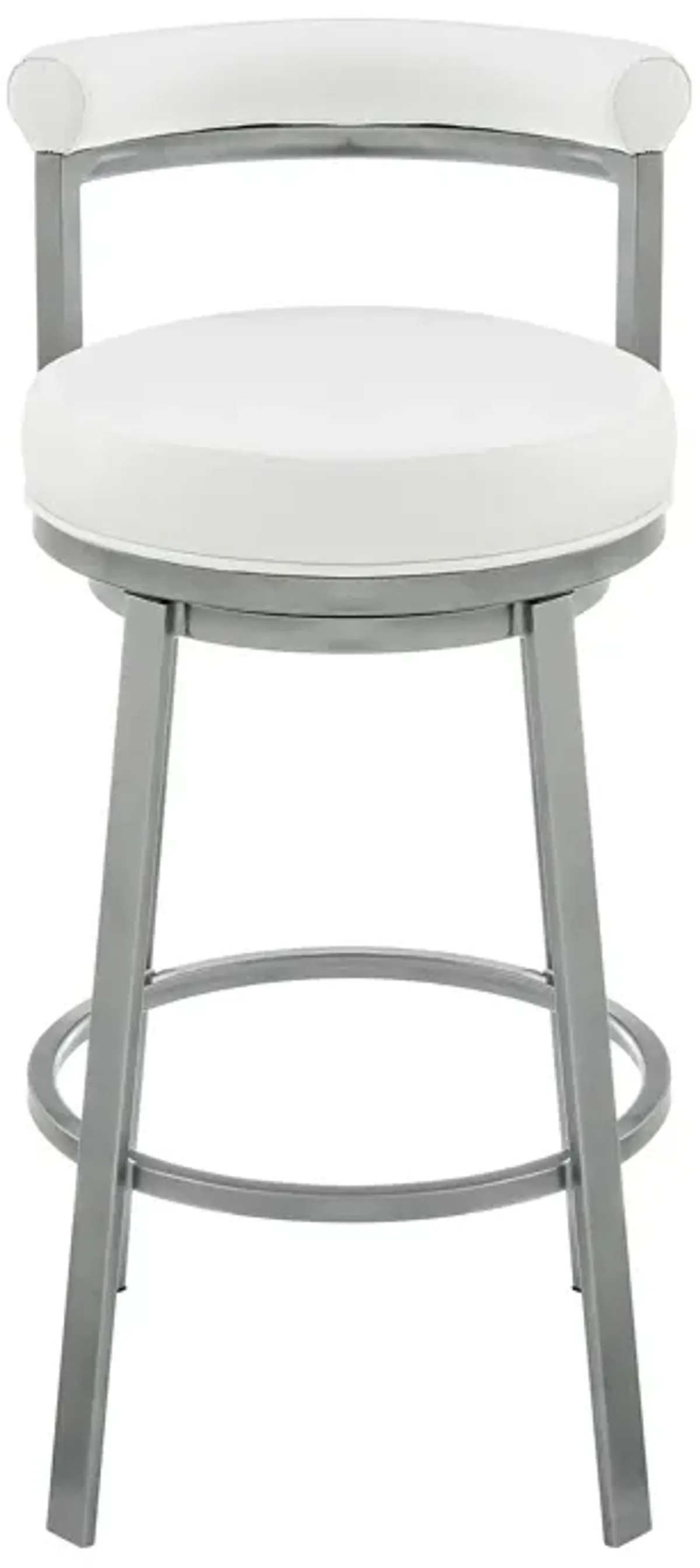 Neura Swivel Counter or Bar Stool in Cloud Finish with White Faux Leather