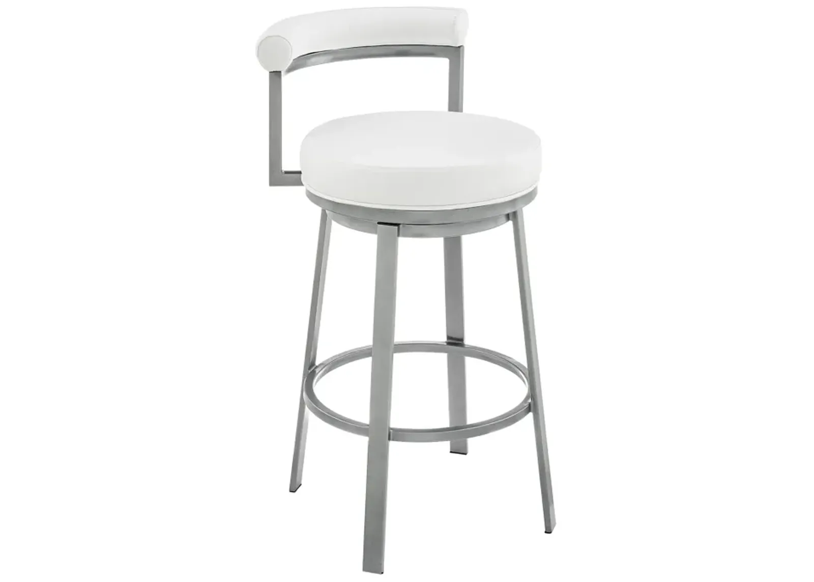 Neura Swivel Counter or Bar Stool in Cloud Finish with White Faux Leather