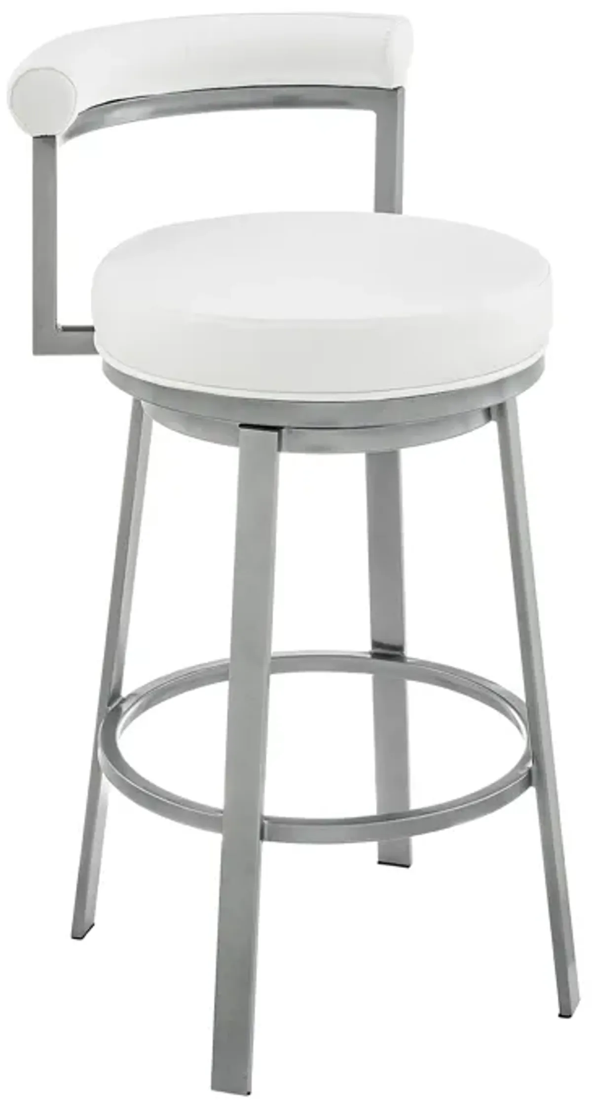 Neura Swivel Counter or Bar Stool in Cloud Finish with White Faux Leather