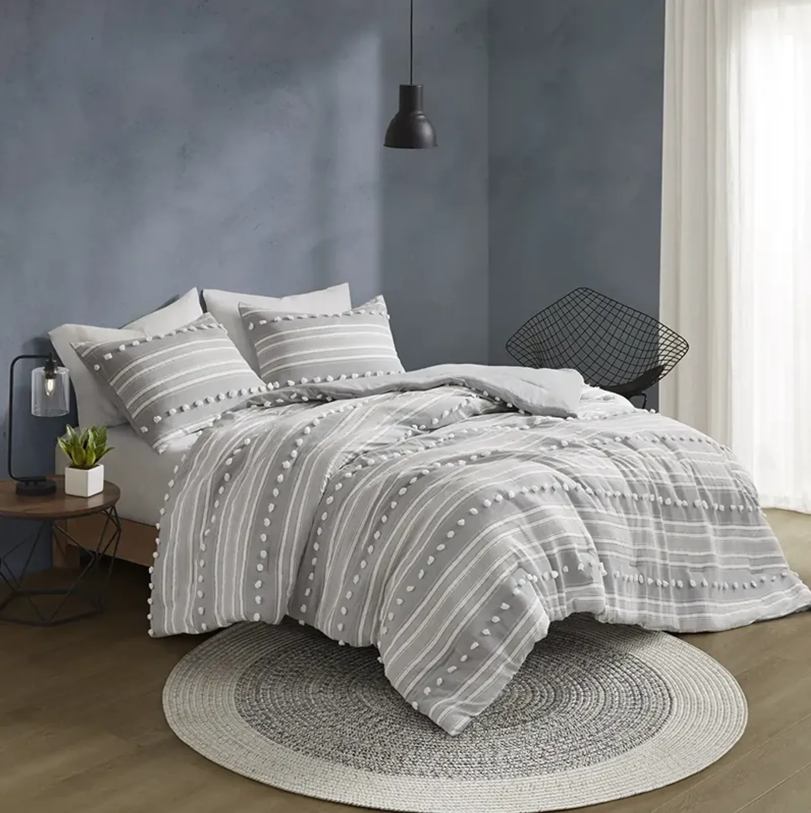 Rowan Striped Clipped Jacquard Duvet Cover Set