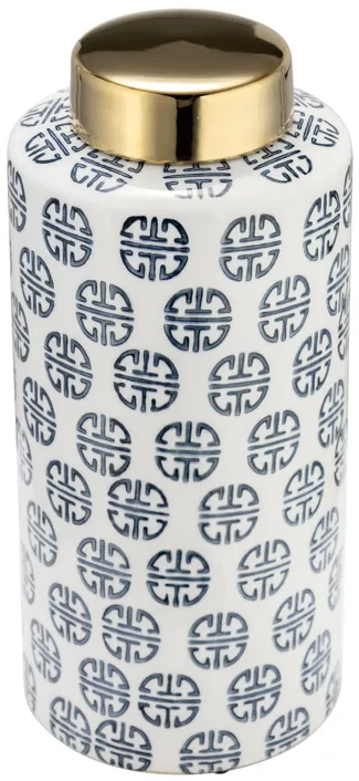 Cer, 13"h Modern Ginger Jar, Navy/white