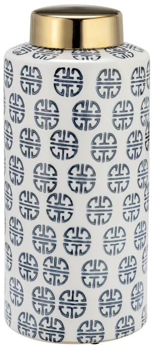 Cer, 13"h Modern Ginger Jar, Navy/white