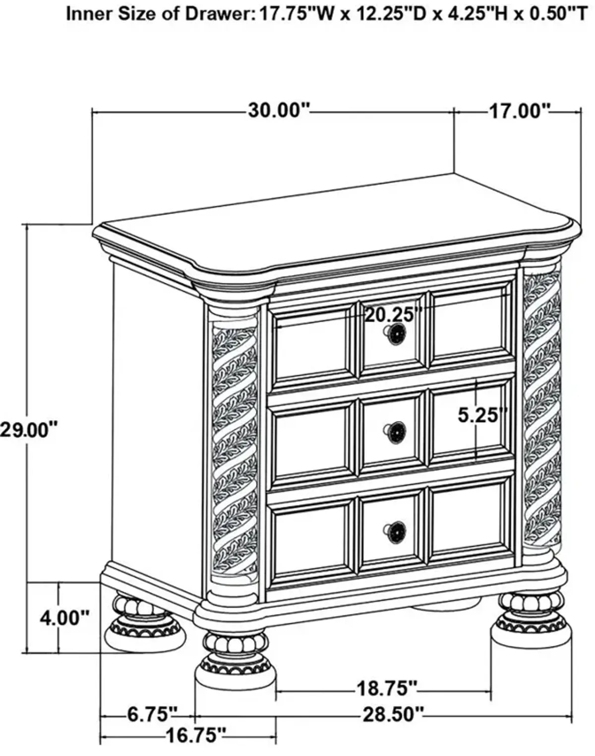 Emmett 3-drawer Nightstand Walnut