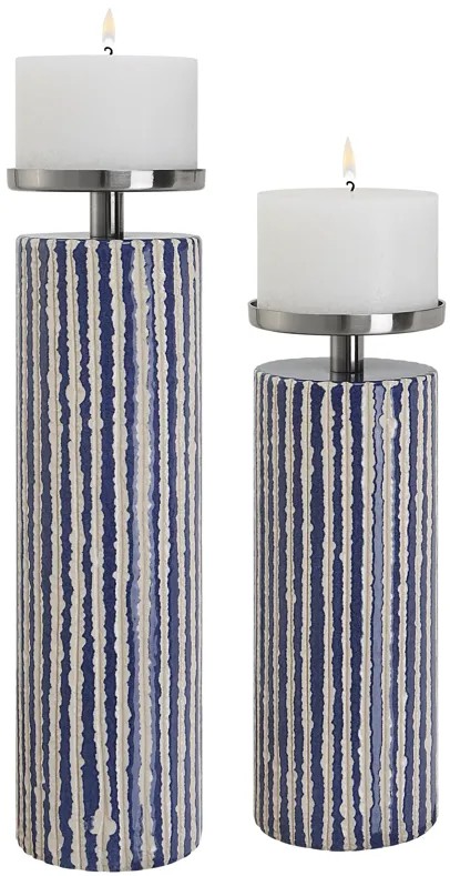 Havana Blue Candleholders, S/2