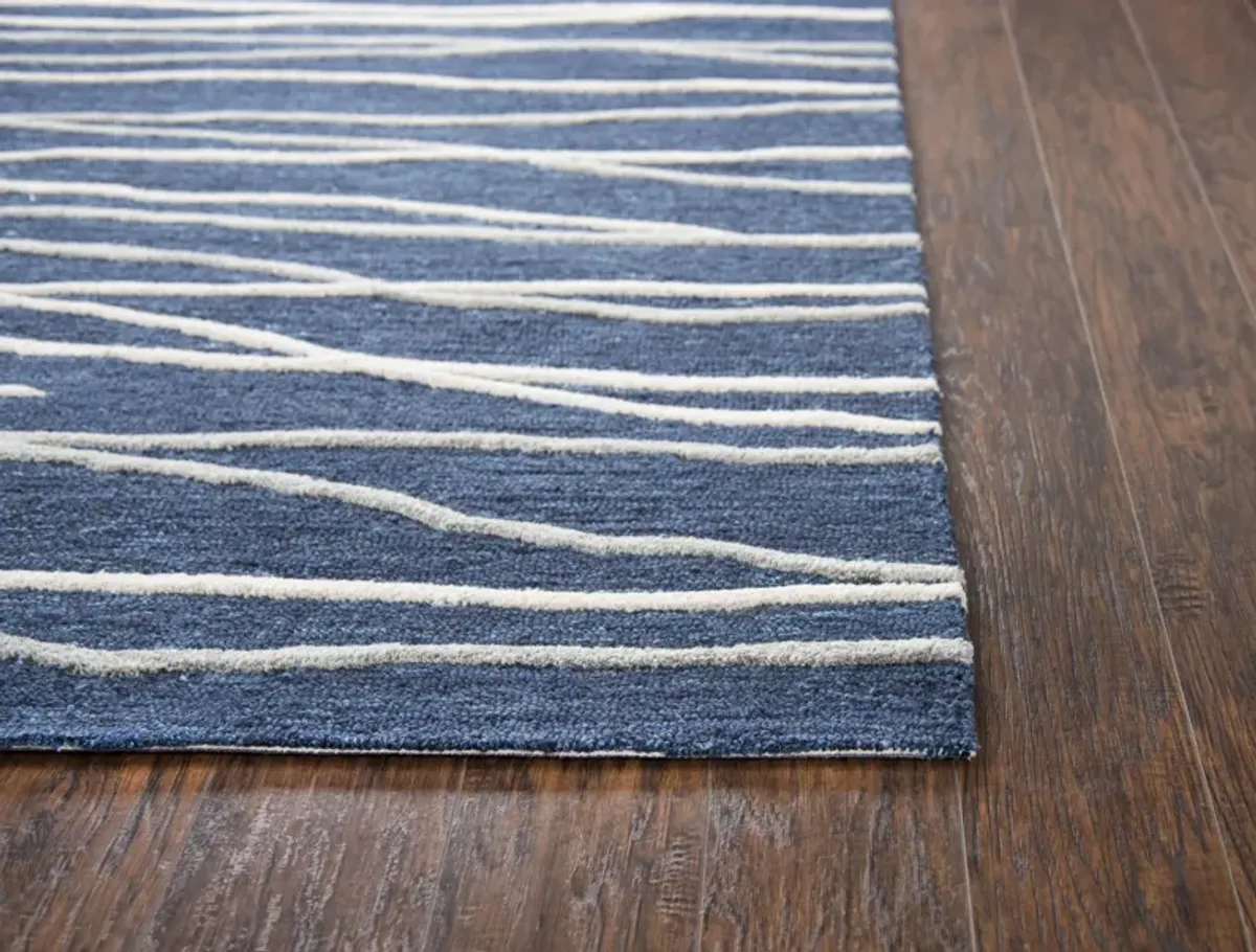 Idyllic Navy/Gray Lines Wool 9'x12' Rectangle Rug