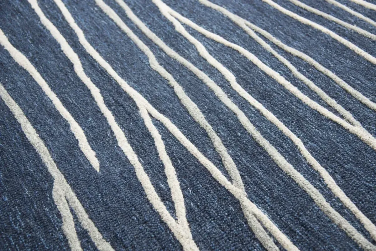 Idyllic Navy/Gray Lines Wool 9'x12' Rectangle Rug