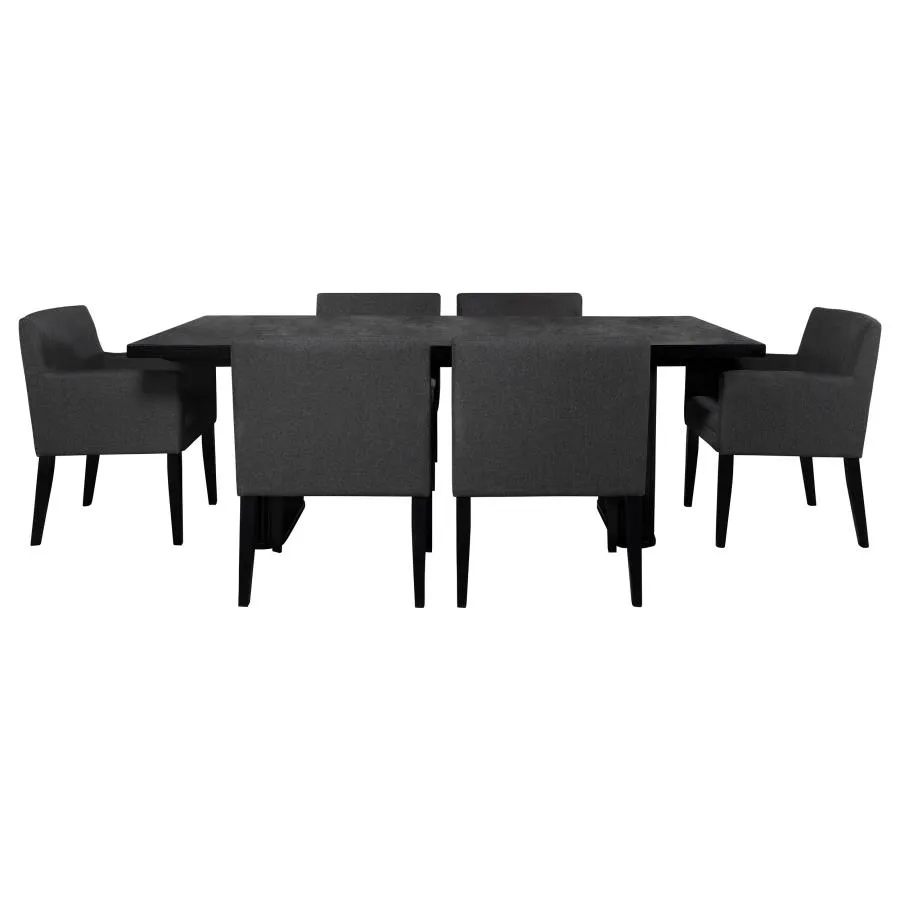 Catherine 7-piece Double Pedestal Dining Table Set Charcoal Grey and Black