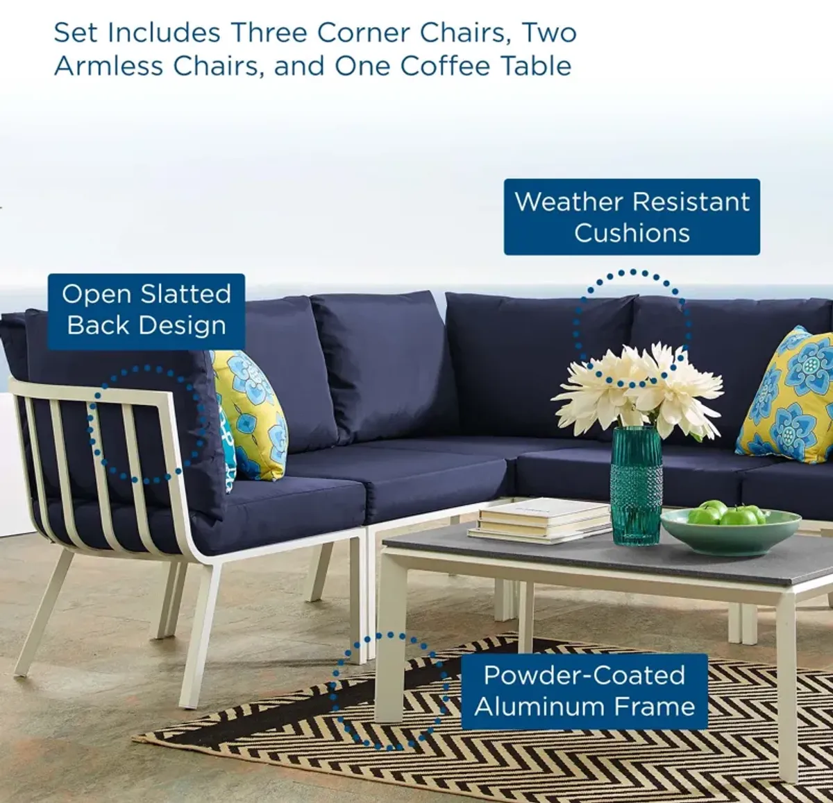 Riverside 6 Piece Outdoor Patio Aluminum Set