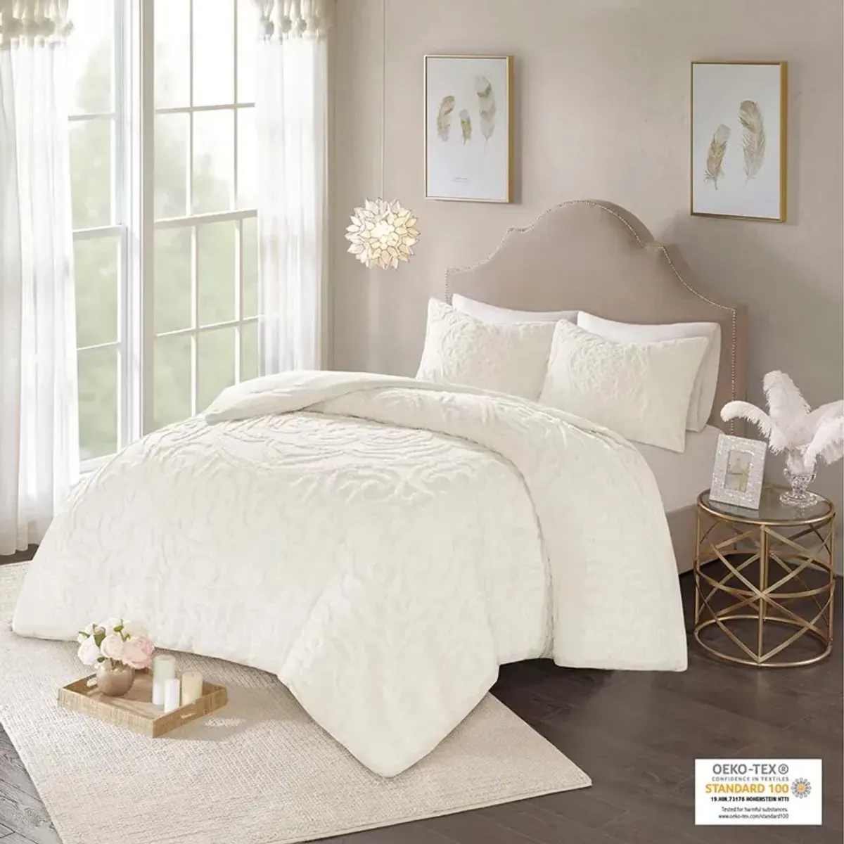 Madison Park Laetitia Off-White 3-Piece Tufted Cotton Chenille Medallion Comforter Set