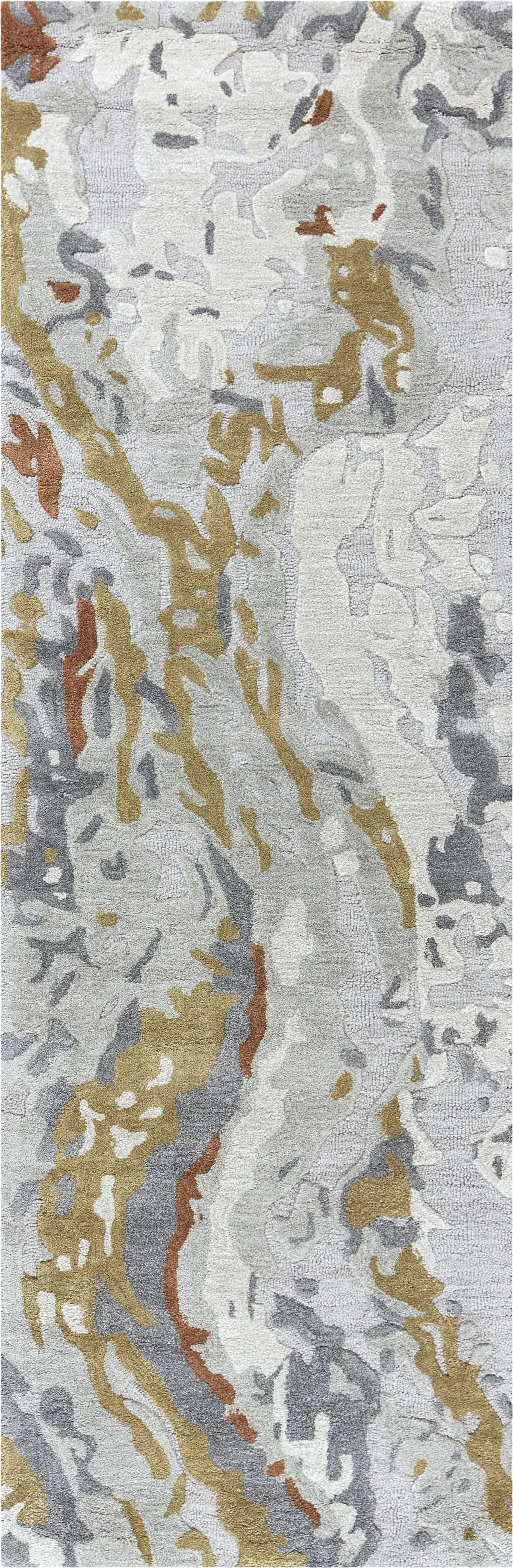 Mod Gray/Multi Abstract Wool/Tencel 2'6" x 8' Runner Rug