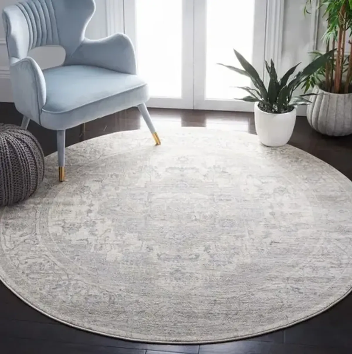 Brentwood 851 Ivory / Grey 6'-7" X 6'-7" Round Round Powerloomed Rug