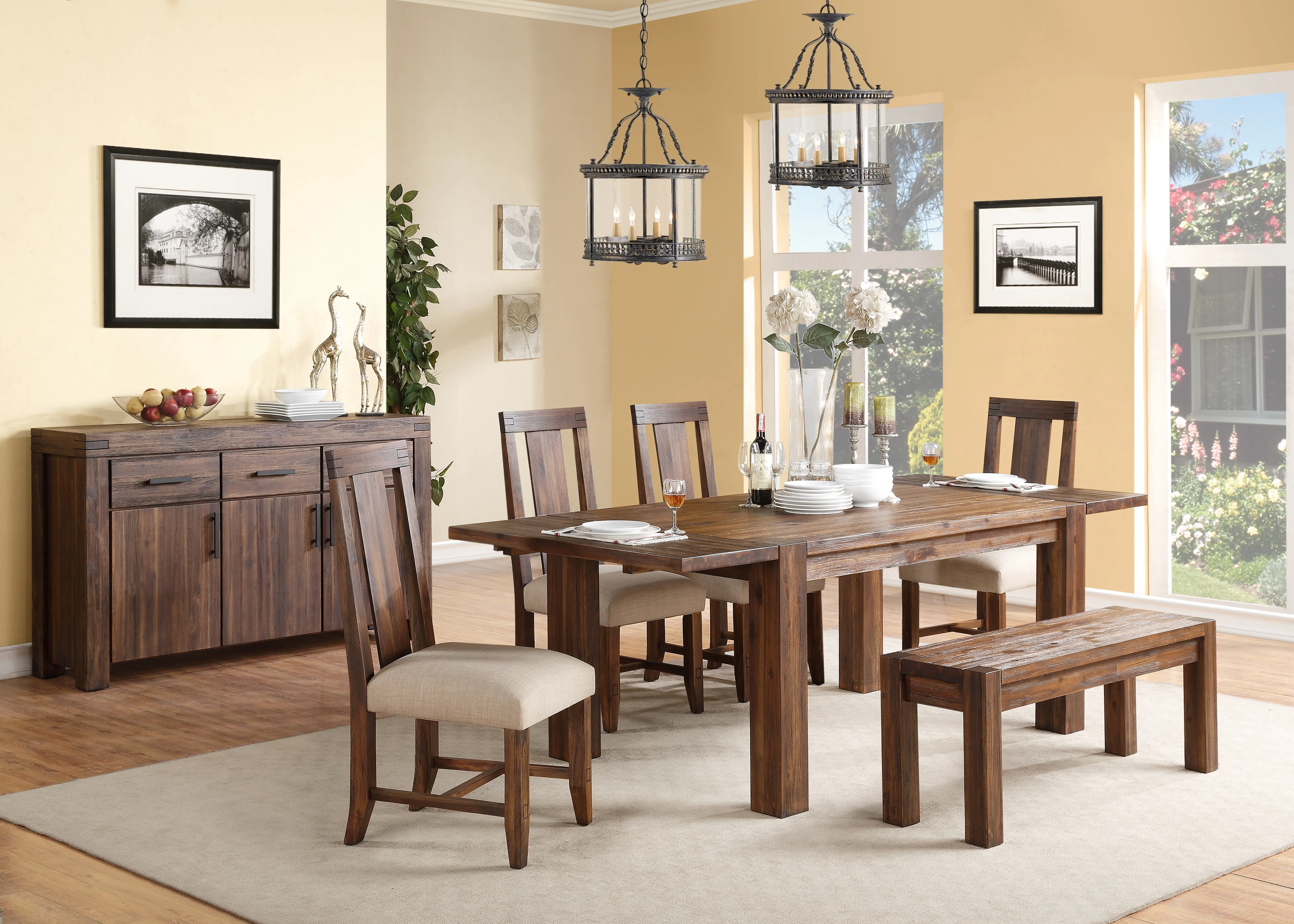 Meadow Solid Wood Extending Dining Table in Brick Brown