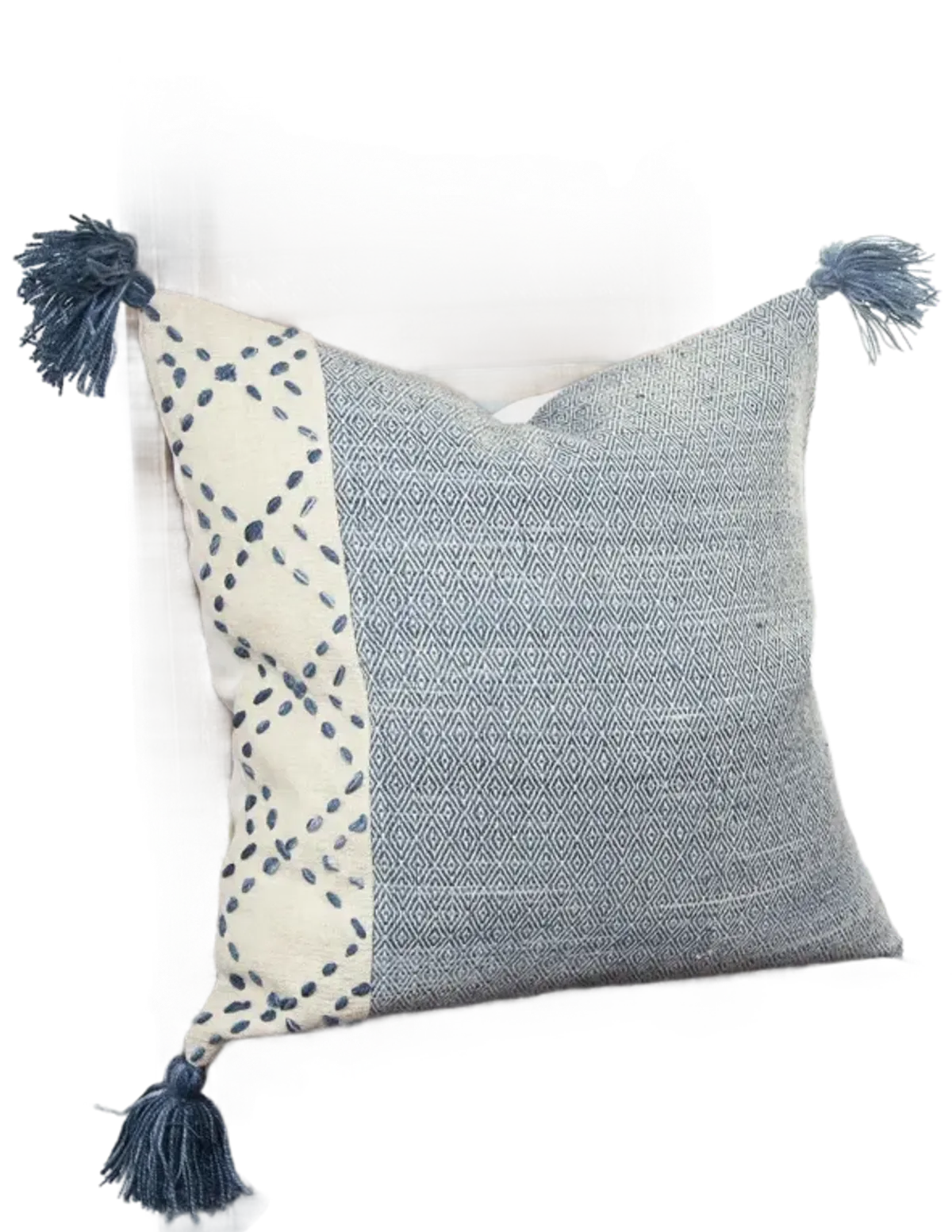 Indoor/Outdoor Color Block Ivory/Blue Pillow